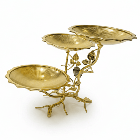 Pilsco Round 3 - Tier Gold Fruit Stand with Leaf Design – Decorative Serving Tray for Events, Parties & Home Use – 20 × 30 cm - Al Kabayel Discount CentrePilsco Round 3 - Tier Gold Fruit Stand with Leaf Design – Decorative Serving Tray for Events, Parties & Home Use – 20 × 30 cmServing TraysPILSCOAl Kabayel Discount Centre