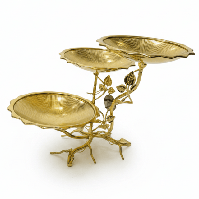 Pilsco Round 3 - Tier Gold Fruit Stand with Leaf Design – Decorative Serving Tray for Events, Parties & Home Use – 20 × 30 cm - Al Kabayel Discount CentrePilsco Round 3 - Tier Gold Fruit Stand with Leaf Design – Decorative Serving Tray for Events, Parties & Home Use – 20 × 30 cmServing TraysPILSCOAl Kabayel Discount Centre
