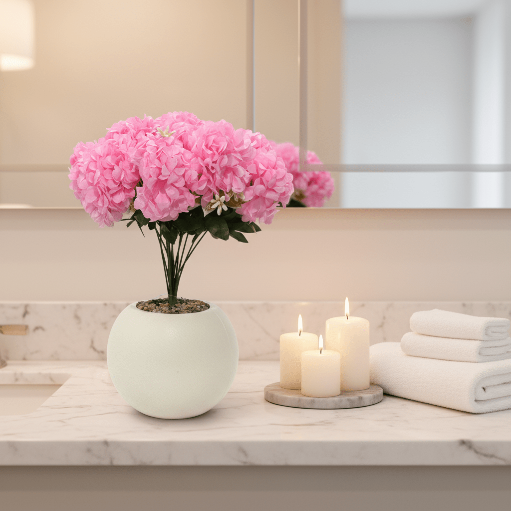 Pink Artificial Hydrangea Flower Arrangement in Cream Ball Pot | 35cm | Premium Faux Floral Decor - Al Kabayel Discount CentrePink Artificial Hydrangea Flower Arrangement in Cream Ball Pot | 35cm | Premium Faux Floral DecorArtificial FloraAKDCAl Kabayel Discount Centre