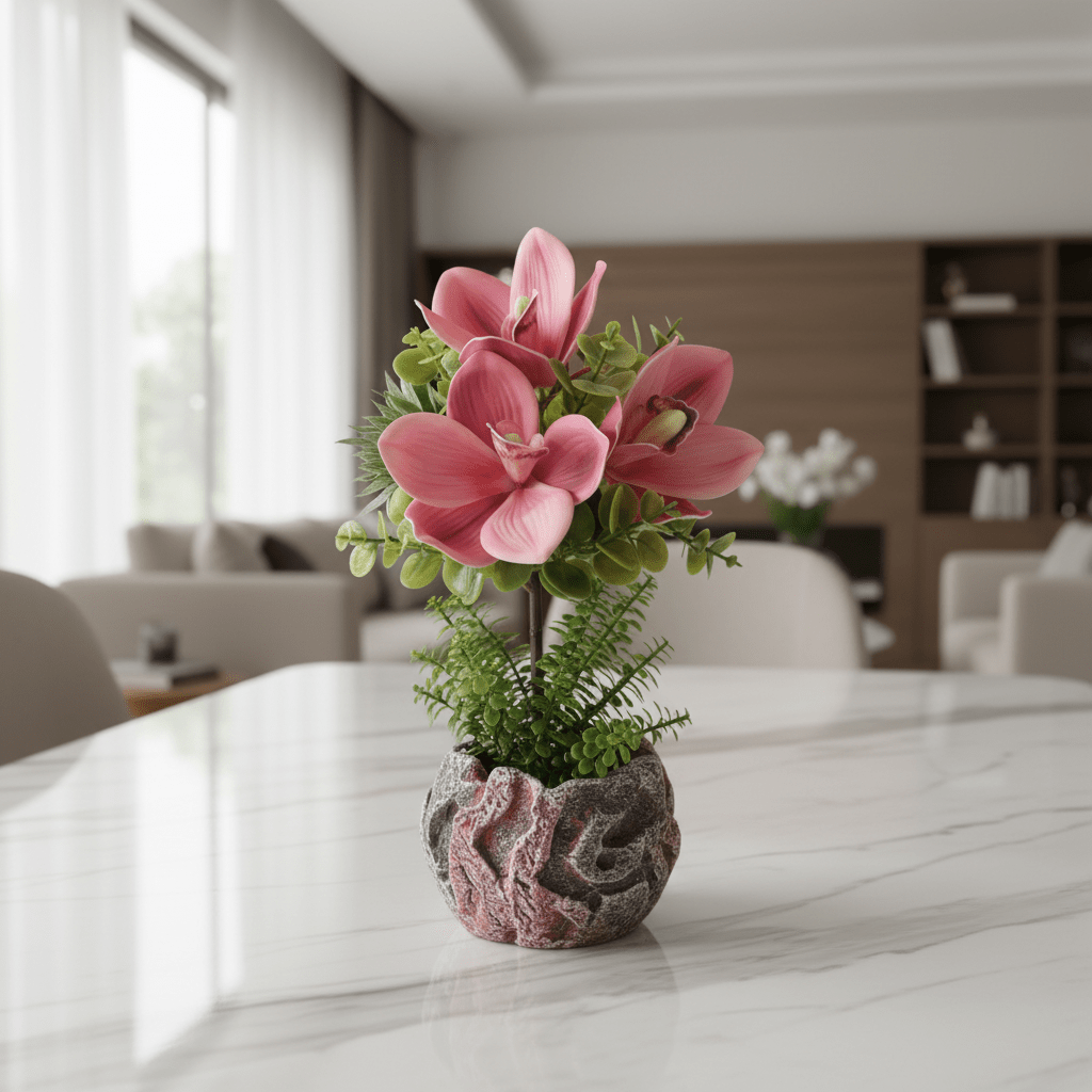 Pink Artificial Orchid Arrangement | Elegant Chalk Pot | 33cm - Al Kabayel Discount CentrePink Artificial Orchid Arrangement | Elegant Chalk Pot | 33cmArtificial FloraAKDCAl Kabayel Discount Centre