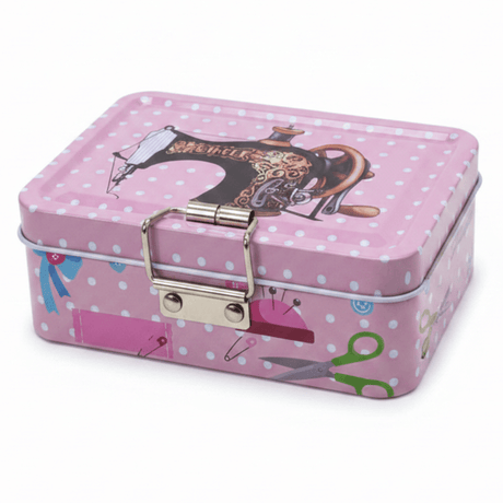 Pink Metal Tin Box – Vintage Sewing Design | 12.5 × 9 cm - Al Kabayel Discount CentrePink Metal Tin Box – Vintage Sewing Design | 12.5 × 9 cmJars & Food SaversAKDCAl Kabayel Discount Centre