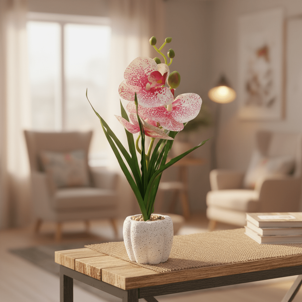 Pink & White Artificial Phalaenopsis Orchid Plant with Chalk Plastic Pot - 35cm - Al Kabayel Discount CentrePink & White Artificial Phalaenopsis Orchid Plant with Chalk Plastic Pot - 35cmArtificial FloraAKDCAl Kabayel Discount Centre