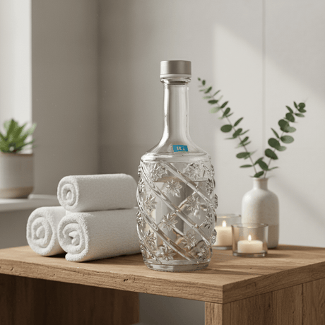 Pishgaman Elegant Embossed Floral Glass Water Bottle 1 Litre – Premium Crystal-Clear Carafe with Silver Lid for Home, Dining & Gifting - Al Kabayel Discount CentrePishgaman Elegant Embossed Floral Glass Water Bottle 1 Litre – Premium Crystal-Clear Carafe with Silver Lid for Home, Dining & GiftingWater BottlePISHGAMANAl Kabayel Discount Centre