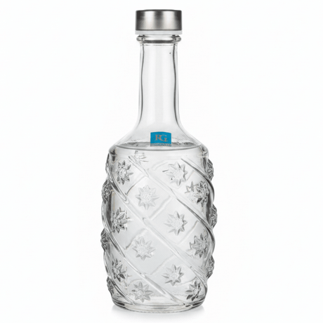 Pishgaman Elegant Embossed Floral Glass Water Bottle 1 Litre – Premium Crystal-Clear Carafe with Silver Lid for Home, Dining & Gifting - Al Kabayel Discount CentrePishgaman Elegant Embossed Floral Glass Water Bottle 1 Litre – Premium Crystal-Clear Carafe with Silver Lid for Home, Dining & GiftingWater BottlePISHGAMANAl Kabayel Discount Centre