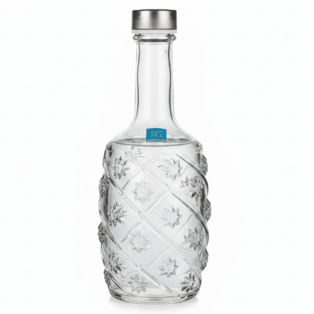 Pishgaman Elegant Embossed Floral Glass Water Bottle 1 Litre – Premium Crystal-Clear Carafe with Silver Lid for Home, Dining & Gifting - Al Kabayel Discount CentrePishgaman Elegant Embossed Floral Glass Water Bottle 1 Litre – Premium Crystal-Clear Carafe with Silver Lid for Home, Dining & GiftingWater BottlePISHGAMANAl Kabayel Discount Centre