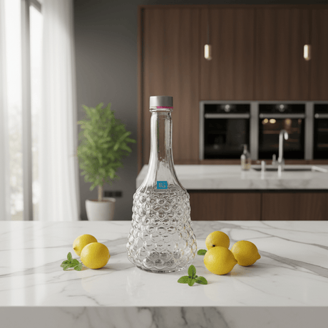 Pishgaman Elegant Textured Glass Water Bottle 1500ml — Premium Bubble Pattern Decanter with Airtight Silver Cap - Al Kabayel Discount CentrePishgaman Elegant Textured Glass Water Bottle 1500ml — Premium Bubble Pattern Decanter with Airtight Silver CapWater BottlePISHGAMANAl Kabayel Discount Centre