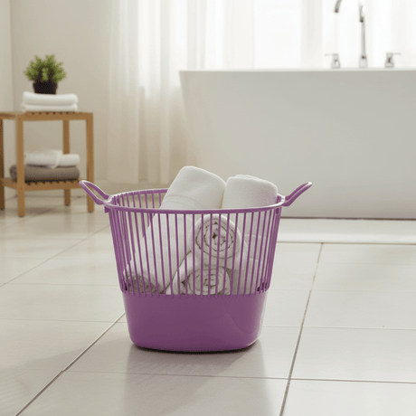 Plastic Laundry Basket with Handles - 36×40 cm - Purple / Yellow / Green - Al Kabayel Discount CentrePlastic Laundry Basket with Handles - 36×40 cm - Purple / Yellow / GreenOrganizers & AccessoriesAKDCAl Kabayel Discount Centre