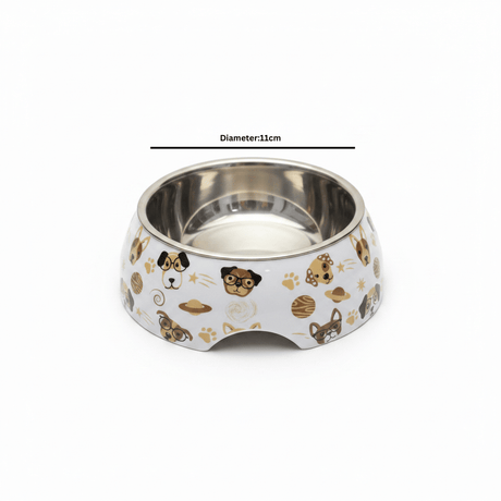 Plastic & Metal White Cartoon Dog Print Pet Feeding Bowl – 11cm - Al Kabayel Discount CentrePlastic & Metal White Cartoon Dog Print Pet Feeding Bowl – 11cmPet SuppliesAKDCAl Kabayel Discount Centre