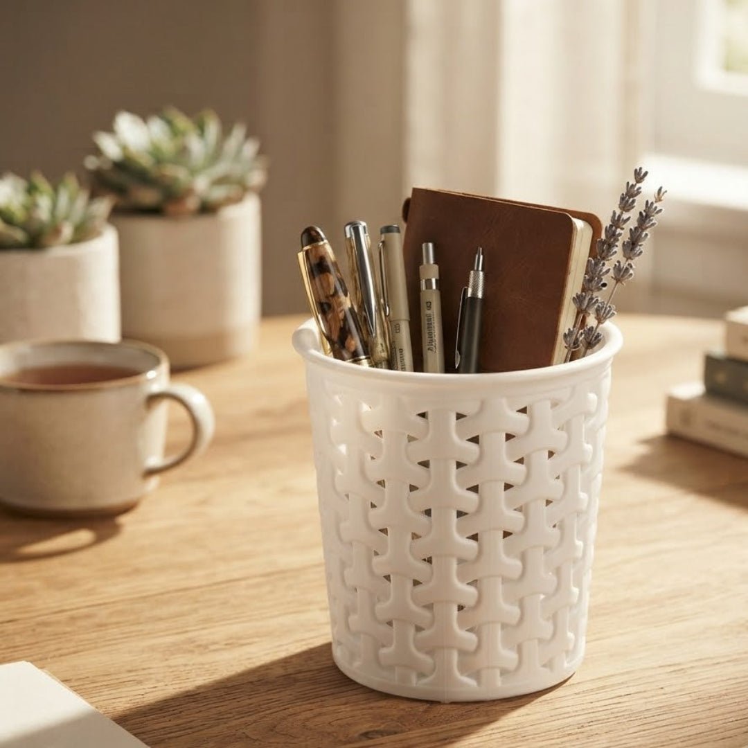 Plastic Woven-Pattern Multipurpose Holder - 10×10cm - White / Brown - Al Kabayel Discount CentrePlastic Woven-Pattern Multipurpose Holder - 10×10cm - White / BrownOrganizers & AccessoriesEXCLUSIVEAl Kabayel Discount Centre