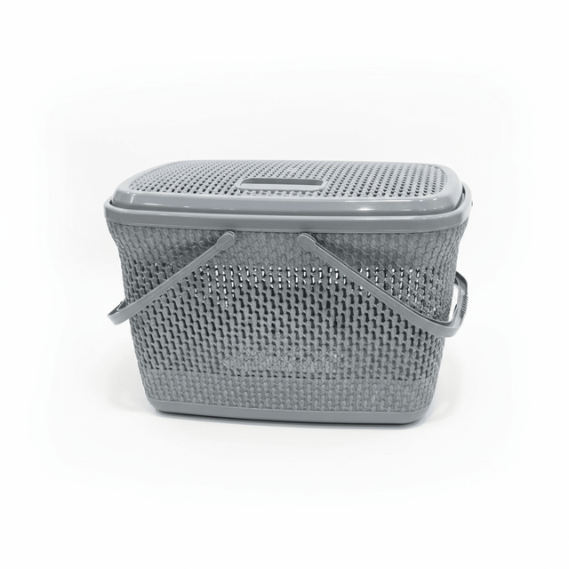 Polytime Plastic Picnic Basket with Lid & Handles - 30 × 45 × 35cm - Grey / White - Al Kabayel Discount CentrePolytime Plastic Picnic Basket with Lid & Handles - 30 × 45 × 35cm - Grey / WhiteOrganizers & AccessoriesPOLYTIMEAl Kabayel Discount Centre