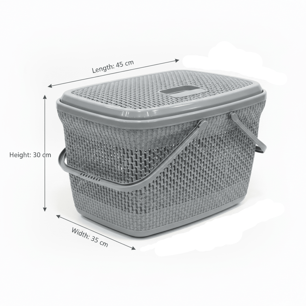 Polytime Plastic Picnic Basket with Lid & Handles - 30 × 45 × 35cm - Grey / White - Al Kabayel Discount CentrePolytime Plastic Picnic Basket with Lid & Handles - 30 × 45 × 35cm - Grey / WhiteOrganizers & AccessoriesPOLYTIMEAl Kabayel Discount Centre