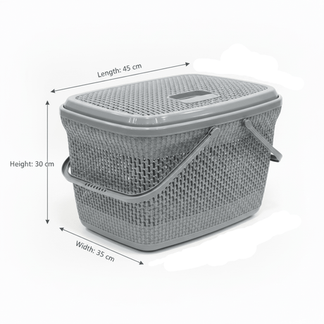 Polytime Plastic Picnic Basket with Lid & Handles - 30 × 45 × 35cm - Grey / White - Al Kabayel Discount CentrePolytime Plastic Picnic Basket with Lid & Handles - 30 × 45 × 35cm - Grey / WhiteOrganizers & AccessoriesPOLYTIMEAl Kabayel Discount Centre