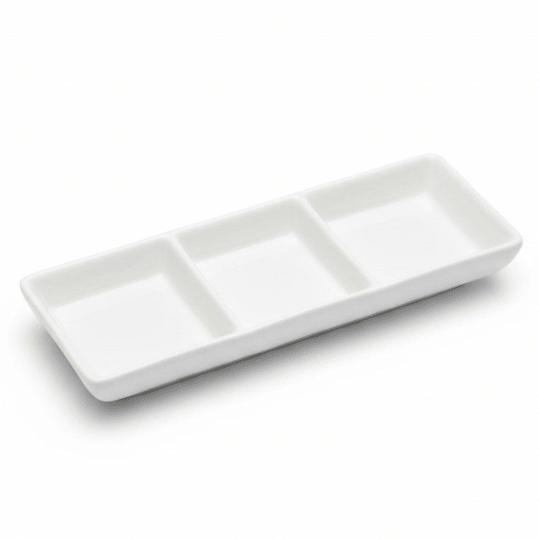 Porceletta White Ceramic 3 - Section Serving Dish 18 cm – Divided Plate for Snacks, Sauces & Appetizers - Al Kabayel Discount CentrePorceletta White Ceramic 3 - Section Serving Dish 18 cm – Divided Plate for Snacks, Sauces & AppetizersServing TraysPORCELETTAAl Kabayel Discount Centre