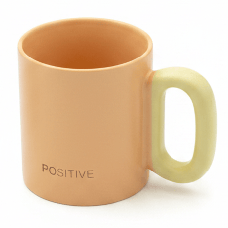 POSITIVE Matte Peach Ceramic Mug | 300ml | Yellow Handle - Al Kabayel Discount CentrePOSITIVE Matte Peach Ceramic Mug | 300ml | Yellow HandleMugsAKDCAl Kabayel Discount Centre