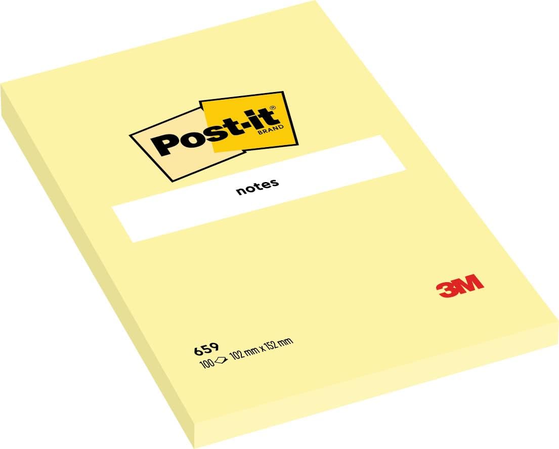 Post - it Notes Canary Yellow 659 4 x 6 inch (101 x 152 mm), 1 pads/pack | Yellow Color | Sticky Notes | For Note Taking, To Do Lists and Reminders | Clean Removal | Recyclable | 100 sheets/pad - Al Kabayel Discount CentrePost - it Notes Canary Yellow 659 4 x 6 inch (101 x 152 mm), 1 pads/pack | Yellow Color | Sticky Notes | For Note Taking, To Do Lists and Reminders | Clean Removal | Recyclable | 100 sheets/padNotepads & Legal Pads3MAl Kabayel Discount Centre