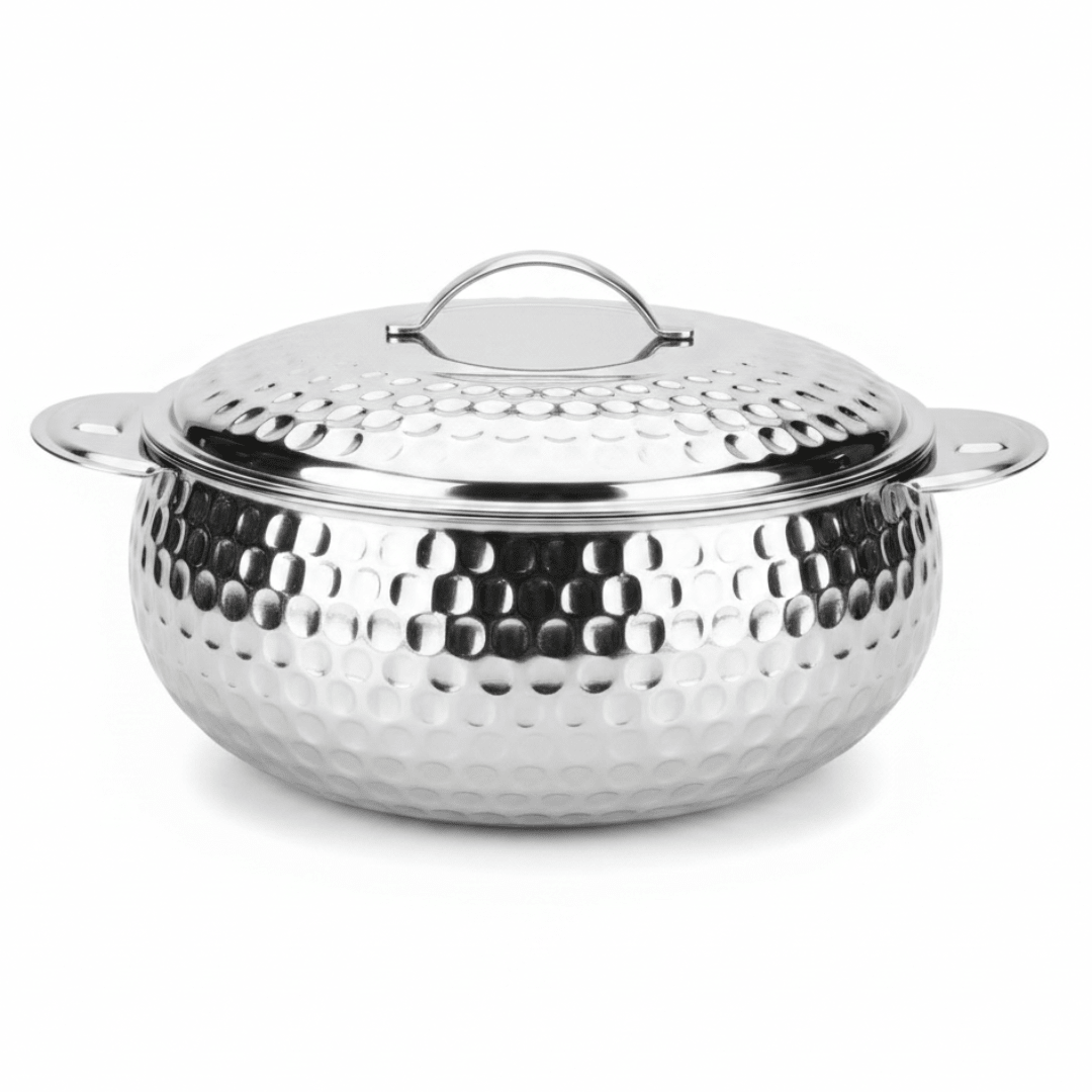 Pradeep Shahla Silver Stainless Steel Hotpot | Hammered Diamond-Texture Insulated Casserole Dish with Lid & Handles | - Al Kabayel Discount CentrePradeep Shahla Silver Stainless Steel Hotpot | Hammered Diamond-Texture Insulated Casserole Dish with Lid & Handles |CasserolesPRADEEPAl Kabayel Discount Centre