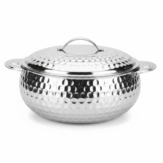 Pradeep Shahla Silver Stainless Steel Hotpot | Hammered Diamond-Texture Insulated Casserole Dish with Lid & Handles | - Al Kabayel Discount CentrePradeep Shahla Silver Stainless Steel Hotpot | Hammered Diamond-Texture Insulated Casserole Dish with Lid & Handles |CasserolesPRADEEPAl Kabayel Discount Centre
