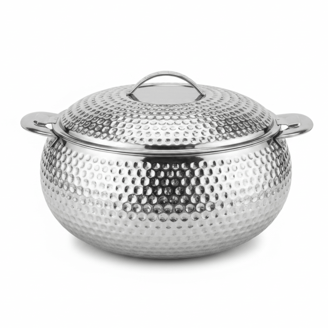 Pradeep Shahla Silver Stainless Steel Hotpot | Hammered Diamond-Texture Insulated Casserole Dish with Lid & Handles | - Al Kabayel Discount CentrePradeep Shahla Silver Stainless Steel Hotpot | Hammered Diamond-Texture Insulated Casserole Dish with Lid & Handles |CasserolesPRADEEPAl Kabayel Discount Centre