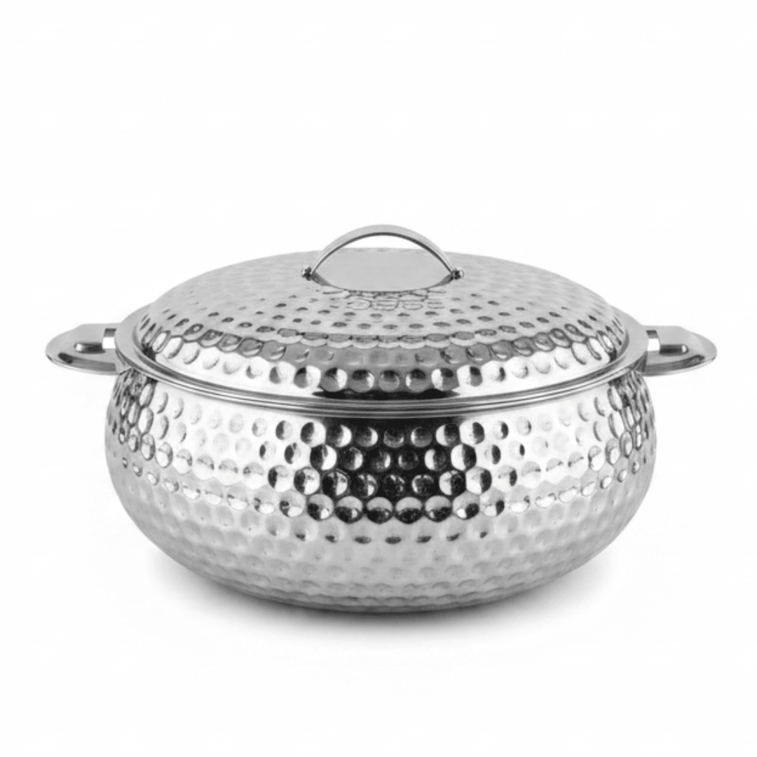 Pradeep Shahla Silver Stainless Steel Hotpot | Hammered Diamond-Texture Insulated Casserole Dish with Lid & Handles | - Al Kabayel Discount CentrePradeep Shahla Silver Stainless Steel Hotpot | Hammered Diamond-Texture Insulated Casserole Dish with Lid & Handles |CasserolesPRADEEPAl Kabayel Discount Centre