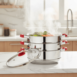 Premier 24cm Stainless Steel 3 - Tier Steamer with Glass Lid – Induction Base - Al Kabayel Discount CentrePremier 24cm Stainless Steel 3 - Tier Steamer with Glass Lid – Induction BaseFood StreamersPREMIERAl Kabayel Discount Centre