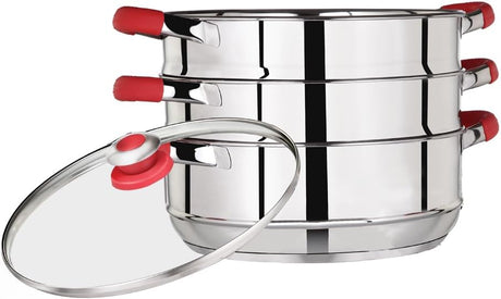 Premier 24cm Stainless Steel 3 - Tier Steamer with Glass Lid – Induction Base - Al Kabayel Discount CentrePremier 24cm Stainless Steel 3 - Tier Steamer with Glass Lid – Induction BaseFood StreamersPREMIERAl Kabayel Discount Centre