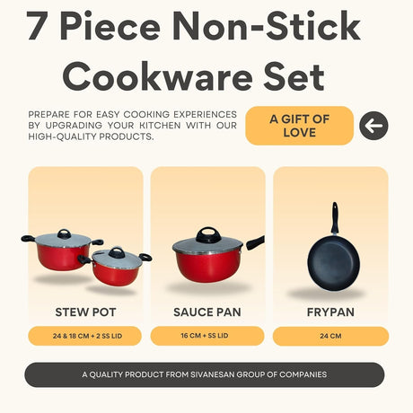 Premier 7pcs Non - Stick Cookware Set Includes 24cm Stew Pot with Lid - 1pc, 18cm Stew Pot with Lid - 1pc, 16cm Sauce Pan with Lid - 1pc, 24cm Frypan - 1pc - Al Kabayel Discount CentrePremier 7pcs Non - Stick Cookware Set Includes 24cm Stew Pot with Lid - 1pc, 18cm Stew Pot with Lid - 1pc, 16cm Sauce Pan with Lid - 1pc, 24cm Frypan - 1pcCookware SetPREMIERAl Kabayel Discount Centre