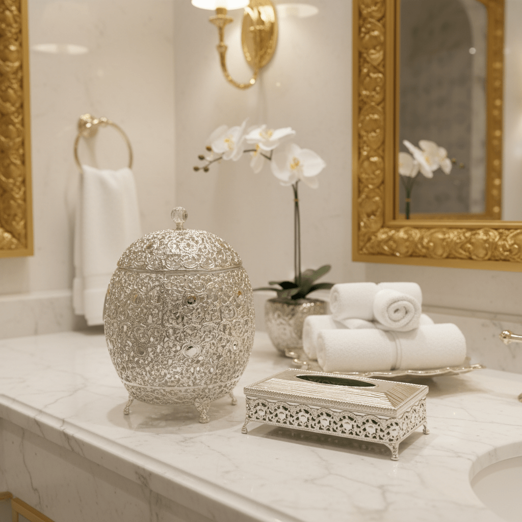 Premium Acrylic Dustbin with Silver Metal Base and Matching Tissue Box Set – Modern Bathroom & Office Use – 36 × 21 cm & 26 × 13 cm - Al Kabayel Discount CentrePremium Acrylic Dustbin with Silver Metal Base and Matching Tissue Box Set – Modern Bathroom & Office Use – 36 × 21 cm & 26 × 13 cmOrganizers & AccessoriesAKDCAl Kabayel Discount Centre