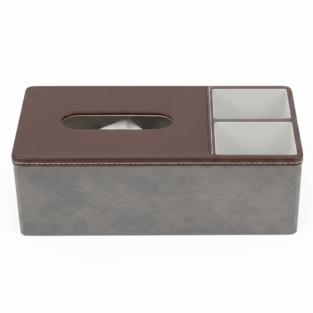 Premium Leather - Look Tissue Box with Organizer Compartments | Brown & Grey | 29×13×10 cm - Al Kabayel Discount CentrePremium Leather - Look Tissue Box with Organizer Compartments | Brown & Grey | 29×13×10 cmNapkin Holders & Tissue BoxAKDCAl Kabayel Discount Centre