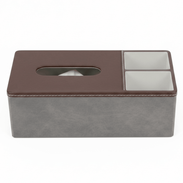 Premium Leather - Look Tissue Box with Organizer Compartments | Brown & Grey | 29×13×10 cm - Al Kabayel Discount CentrePremium Leather - Look Tissue Box with Organizer Compartments | Brown & Grey | 29×13×10 cmNapkin Holders & Tissue BoxAKDCAl Kabayel Discount Centre