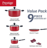 Prestige Non - Stick Cookware sets 9 Pcs, Non Stick Aluminium Pots and Pans Cooking Set, PR22430 - Red - Al Kabayel Discount CentrePrestige Non - Stick Cookware sets 9 Pcs, Non Stick Aluminium Pots and Pans Cooking Set, PR22430 - RedCookware SetPRESTIGEAl Kabayel Discount Centre