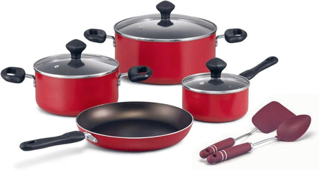 Prestige Non - Stick Cookware sets 9 Pcs, Non Stick Aluminium Pots and Pans Cooking Set, PR22430 - Red - Al Kabayel Discount CentrePrestige Non - Stick Cookware sets 9 Pcs, Non Stick Aluminium Pots and Pans Cooking Set, PR22430 - RedCookware SetPRESTIGEAl Kabayel Discount Centre