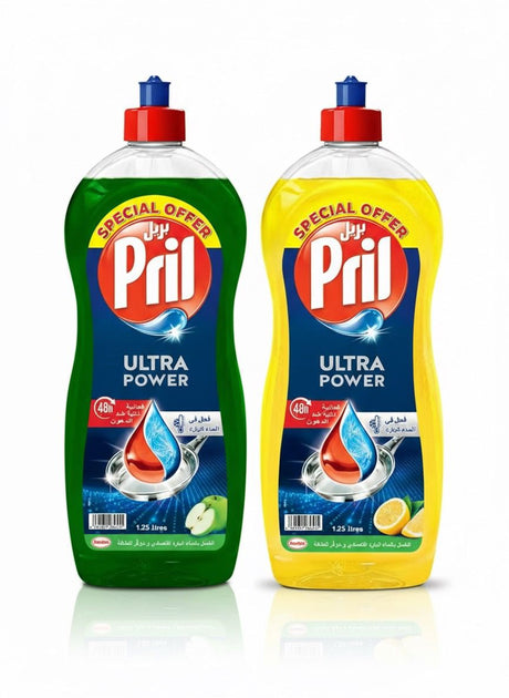 Pril 2pcs Combo Ultra Power Dishwashing Liquid Lemon & Green Apple, 1.25L+1.25L, 48hr Protection - Al Kabayel Discount CentrePril 2pcs Combo Ultra Power Dishwashing Liquid Lemon & Green Apple, 1.25L+1.25L, 48hr ProtectionHousehold CleaningPRILAl Kabayel Discount Centre