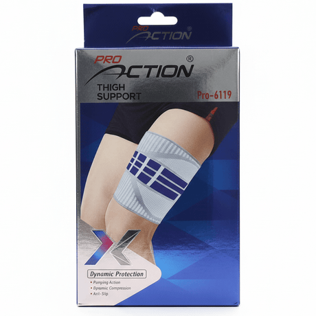 Pro Action Thigh Support | Dynamic Compression Sleeve | Gray/Blue (Pro - 6119) - Al Kabayel Discount CentrePro Action Thigh Support | Dynamic Compression Sleeve | Gray/Blue (Pro - 6119)Sports & FitnessPRO ACTIONAl Kabayel Discount Centre