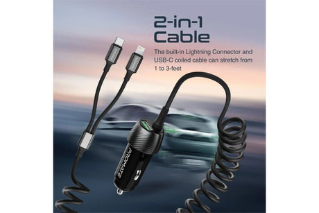 PROMATE 33W Car Charger with Lightning & USB - C Cable, USB - A Port - Al Kabayel Discount CentrePROMATE 33W Car Charger with Lightning & USB - C Cable, USB - A PortCords & AdaptersPROMATEAl Kabayel Discount Centre