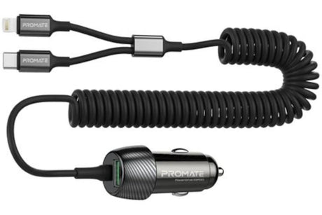PROMATE 33W Car Charger with Lightning & USB - C Cable, USB - A Port - Al Kabayel Discount CentrePROMATE 33W Car Charger with Lightning & USB - C Cable, USB - A PortCords & AdaptersPROMATEAl Kabayel Discount Centre