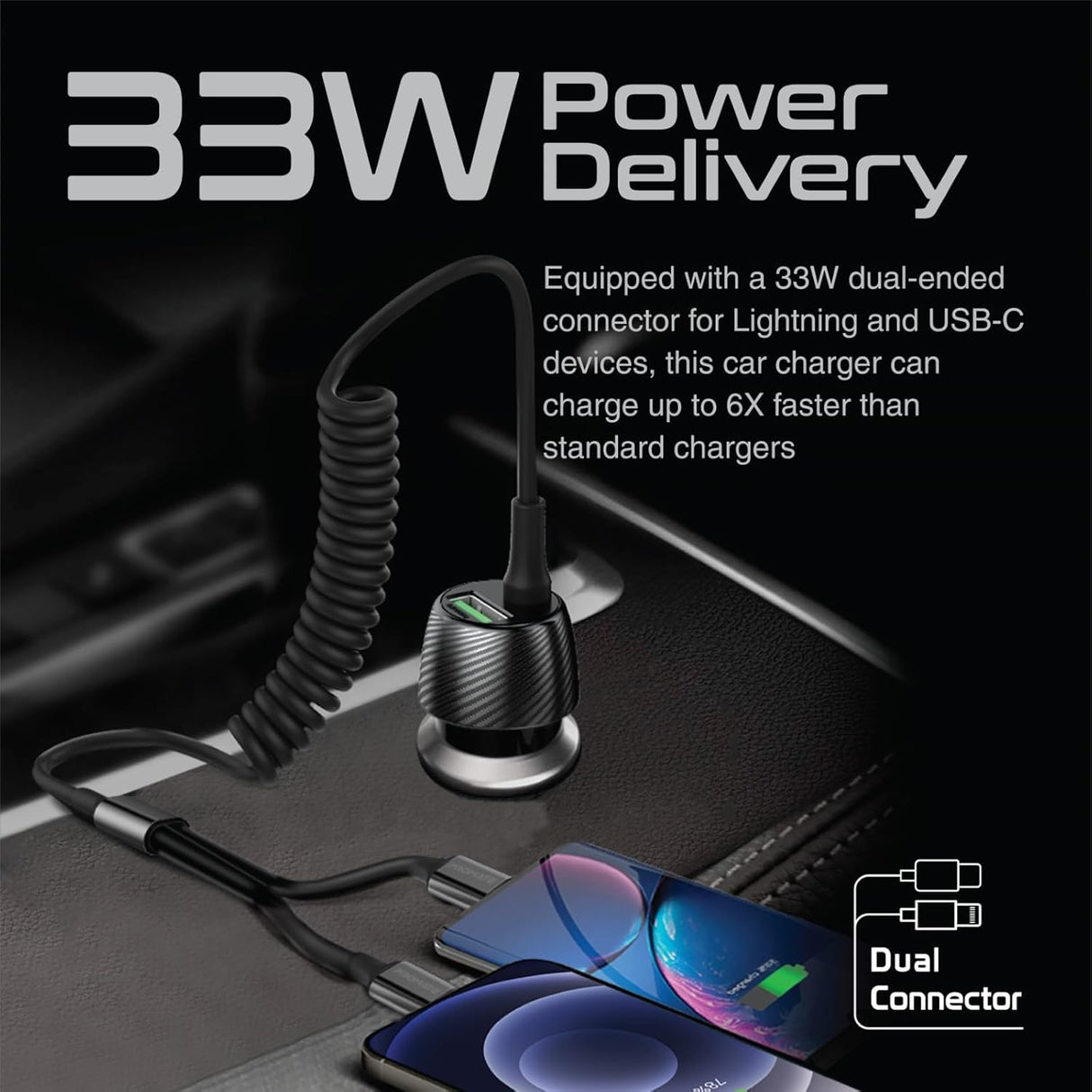 Promate Car Charger with Cable, Universal 33W Power Delivery DC Charger with Built - In 2 - in - 1 Splitter USB - C, Lightning Charging Coiled Cable and QC 3.0 USB Port for iPhone 17, Andriod PowerDrive - 33DCI - Al Kabayel Discount CentrePromate Car Charger with Cable, Universal 33W Power Delivery DC Charger with Built - In 2 - in - 1 Splitter USB - C, Lightning Charging Coiled Cable and QC 3.0 USB Port for iPhone 17, Andriod PowerDrive - 33DCICords & AdaptersPROMATEAl Kabayel Discount Centre