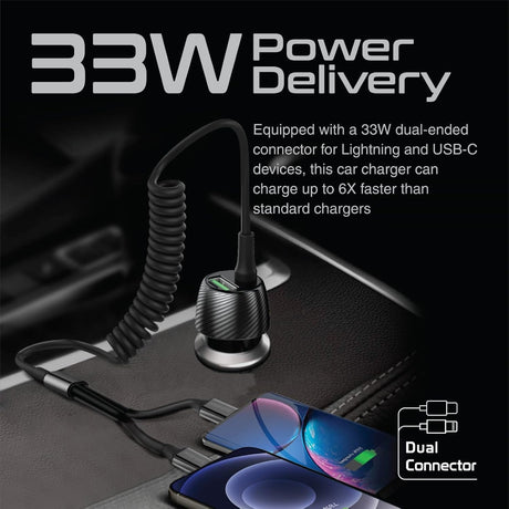 Promate Car Charger with Cable, Universal 33W Power Delivery DC Charger with Built - In 2 - in - 1 Splitter USB - C, Lightning Charging Coiled Cable and QC 3.0 USB Port for iPhone 17, Andriod PowerDrive - 33DCI - Al Kabayel Discount CentrePromate Car Charger with Cable, Universal 33W Power Delivery DC Charger with Built - In 2 - in - 1 Splitter USB - C, Lightning Charging Coiled Cable and QC 3.0 USB Port for iPhone 17, Andriod PowerDrive - 33DCICords & AdaptersPROMATEAl Kabayel Discount Centre