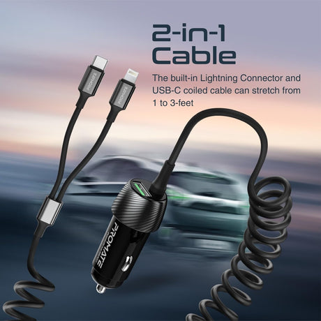 Promate Car Charger with Cable, Universal 33W Power Delivery DC Charger with Built - In 2 - in - 1 Splitter USB - C, Lightning Charging Coiled Cable and QC 3.0 USB Port for iPhone 17, Andriod PowerDrive - 33DCI - Al Kabayel Discount CentrePromate Car Charger with Cable, Universal 33W Power Delivery DC Charger with Built - In 2 - in - 1 Splitter USB - C, Lightning Charging Coiled Cable and QC 3.0 USB Port for iPhone 17, Andriod PowerDrive - 33DCICords & AdaptersPROMATEAl Kabayel Discount Centre