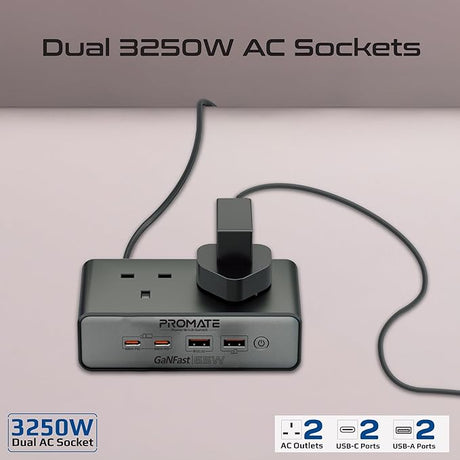 PROMATE Charging Station, 6 - in - 1 Multi - Port 65W GaNFast Power Extension with Dual 3250W AC Sockets, Dual 65W USB - C Power Delivery Ports - Al Kabayel Discount CentrePROMATE Charging Station, 6 - in - 1 Multi - Port 65W GaNFast Power Extension with Dual 3250W AC Sockets, Dual 65W USB - C Power Delivery PortsCords & AdaptersPROMATEAl Kabayel Discount Centre