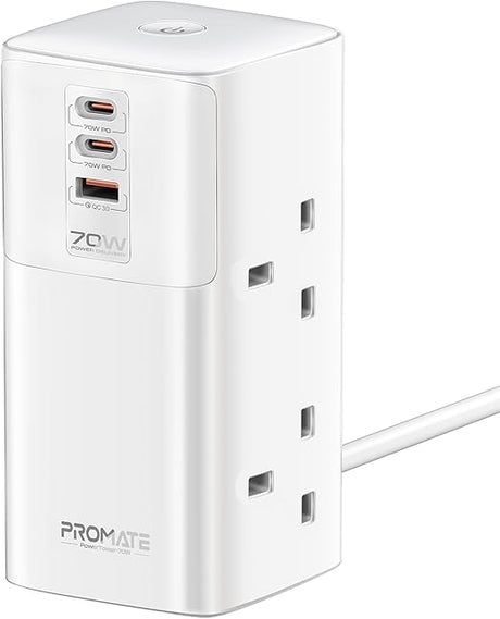PROMATE Charging Station 70W Multi - Port with 2 USB - C Ports & Quad AC Sockets Universal 2500W, Tower Design Power Strip, 3m Cable Length - Al Kabayel Discount CentrePROMATE Charging Station 70W Multi - Port with 2 USB - C Ports & Quad AC Sockets Universal 2500W, Tower Design Power Strip, 3m Cable LengthCords & AdaptersPROMATEAl Kabayel Discount Centre