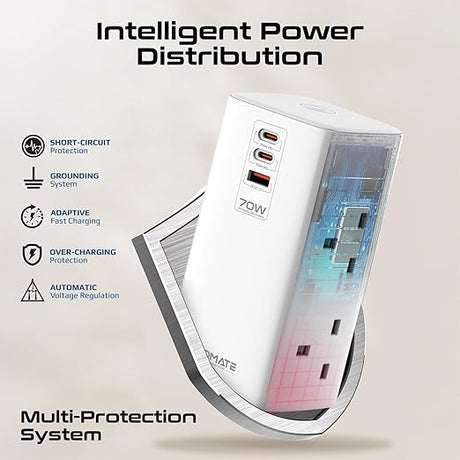 PROMATE Charging Station 70W Multi - Port with 2 USB - C Ports & Quad AC Sockets Universal 2500W, Tower Design Power Strip, 3m Cable Length - Al Kabayel Discount CentrePROMATE Charging Station 70W Multi - Port with 2 USB - C Ports & Quad AC Sockets Universal 2500W, Tower Design Power Strip, 3m Cable LengthCords & AdaptersPROMATEAl Kabayel Discount Centre