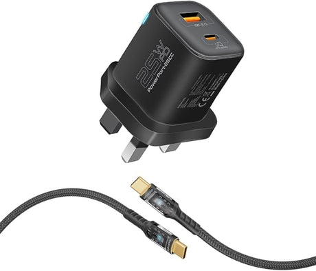 PROMATE Dual Port Wall Charger,25W USB - C USB - A Charge Ports, 60W USB - C, 1.2meter Transparent Cable - Al Kabayel Discount CentrePROMATE Dual Port Wall Charger,25W USB - C USB - A Charge Ports, 60W USB - C, 1.2meter Transparent CableCords & AdaptersPROMATEAl Kabayel Discount Centre