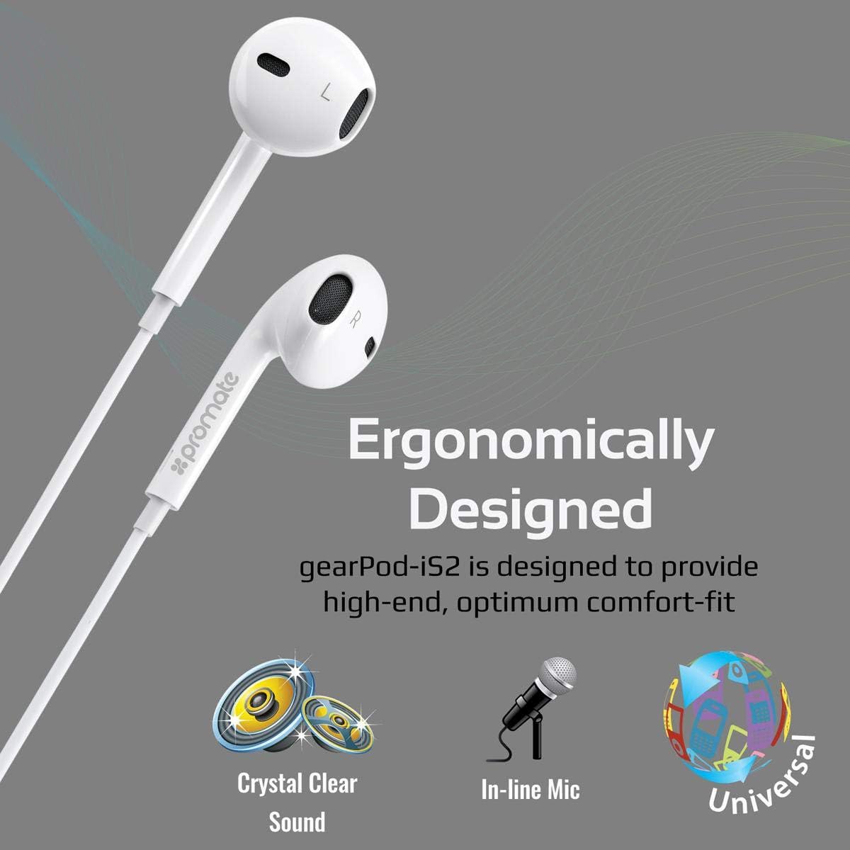 Promate Earphones, In - Ear 3.5mm Universal Crystal Sound and Noise Isolating Earbuds with In - Line Remote Volume Control and Built - In Mic for Smartphones, PC, Tablets, Laptops, GearPod - IS2 White - Al Kabayel Discount CentrePromate Earphones, In - Ear 3.5mm Universal Crystal Sound and Noise Isolating Earbuds with In - Line Remote Volume Control and Built - In Mic for Smartphones, PC, Tablets, Laptops, GearPod - IS2 WhiteElectronic AppliancesPROMATEAl Kabayel Discount Centre