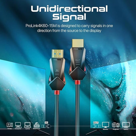 PROMATE HDMI 2.0 Cable, 4K@60Hz HDMI to HDMI Unidirectional Cable, 18Gbps Bandwidth, Ethernet, 15meter Fiber Optic Cable and Gold - Plated Connectors, ProLink4K60 - 15M - Al Kabayel Discount CentrePROMATE HDMI 2.0 Cable, 4K@60Hz HDMI to HDMI Unidirectional Cable, 18Gbps Bandwidth, Ethernet, 15meter Fiber Optic Cable and Gold - Plated Connectors, ProLink4K60 - 15MCords & AdaptersPROMATEAl Kabayel Discount Centre