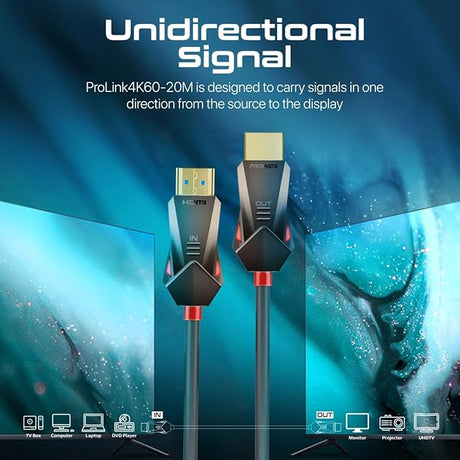 PROMATE HDMI 2.0 Cable, 4K@60Hz HDMI to HDMI Unidirectional Cable, 18Gbps Bandwidth, Ethernet, 20meter Fiber Optic Cable and Gold - Plated Connectors, ProLink4K60 - 20M - Al Kabayel Discount CentrePROMATE HDMI 2.0 Cable, 4K@60Hz HDMI to HDMI Unidirectional Cable, 18Gbps Bandwidth, Ethernet, 20meter Fiber Optic Cable and Gold - Plated Connectors, ProLink4K60 - 20MCords & AdaptersPROMATEAl Kabayel Discount Centre