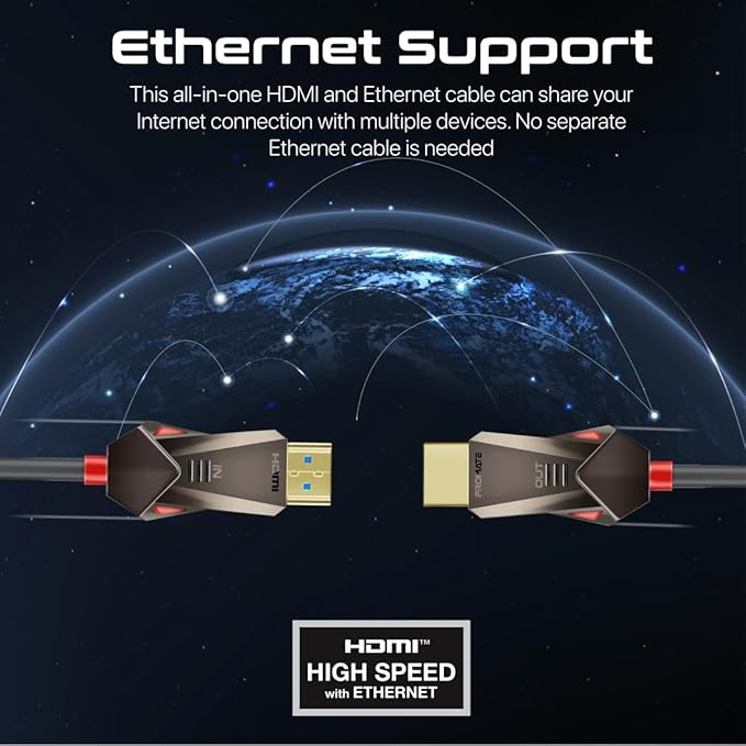 PROMATE HDMI 2.0 Cable, 4K@60Hz HDMI to HDMI Unidirectional Cable, 18Gbps Bandwidth, Ethernet, 20meter Fiber Optic Cable and Gold - Plated Connectors, ProLink4K60 - 20M - Al Kabayel Discount CentrePROMATE HDMI 2.0 Cable, 4K@60Hz HDMI to HDMI Unidirectional Cable, 18Gbps Bandwidth, Ethernet, 20meter Fiber Optic Cable and Gold - Plated Connectors, ProLink4K60 - 20MCords & AdaptersPROMATEAl Kabayel Discount Centre