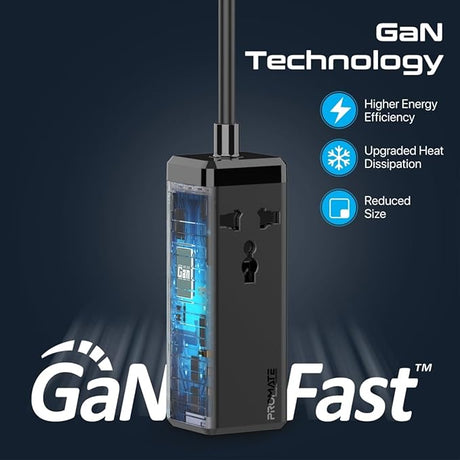 Promate Power Strip, 5 - in - 1 Multi - Port 65W GaNFast Power Extension, 2500W AC Socket, Dual USB - C Power Delivery Ports, Dual QC 3.0 Ports, 2m Cable, PowerBrix - GaN65 - Al Kabayel Discount CentrePromate Power Strip, 5 - in - 1 Multi - Port 65W GaNFast Power Extension, 2500W AC Socket, Dual USB - C Power Delivery Ports, Dual QC 3.0 Ports, 2m Cable, PowerBrix - GaN65Cords & AdaptersPROMATEAl Kabayel Discount Centre