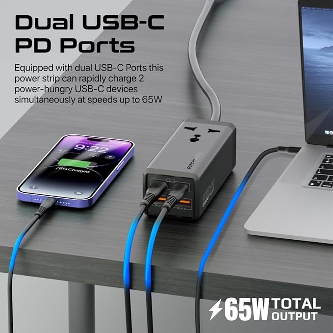 Promate Power Strip, 5 - in - 1 Multi - Port 65W GaNFast Power Extension, 2500W AC Socket, Dual USB - C Power Delivery Ports, Dual QC 3.0 Ports, 2m Cable, PowerBrix - GaN65 - Al Kabayel Discount CentrePromate Power Strip, 5 - in - 1 Multi - Port 65W GaNFast Power Extension, 2500W AC Socket, Dual USB - C Power Delivery Ports, Dual QC 3.0 Ports, 2m Cable, PowerBrix - GaN65Cords & AdaptersPROMATEAl Kabayel Discount Centre