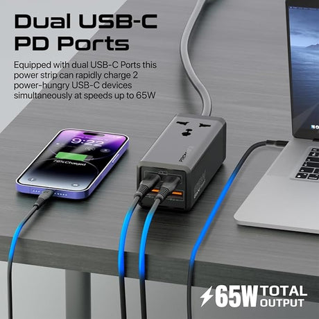 Promate Power Strip, 5 - in - 1 Multi - Port 65W GaNFast Power Extension, 2500W AC Socket, Dual USB - C Power Delivery Ports, Dual QC 3.0 Ports, 2m Cable, PowerBrix - GaN65 - Al Kabayel Discount CentrePromate Power Strip, 5 - in - 1 Multi - Port 65W GaNFast Power Extension, 2500W AC Socket, Dual USB - C Power Delivery Ports, Dual QC 3.0 Ports, 2m Cable, PowerBrix - GaN65Cords & AdaptersPROMATEAl Kabayel Discount Centre