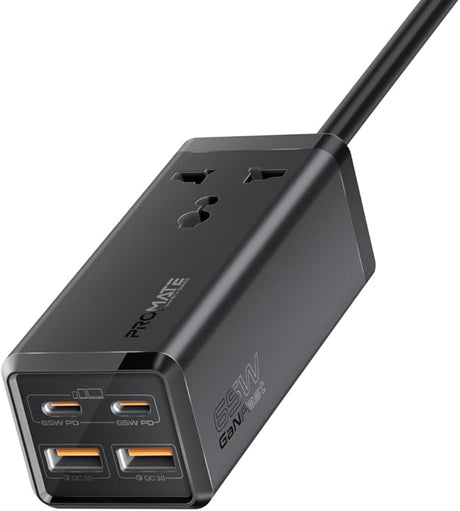 Promate Power Strip, 5 - in - 1 Multi - Port 65W GaNFast Power Extension, 2500W AC Socket, Dual USB - C Power Delivery Ports, Dual QC 3.0 Ports, 2m Cable, PowerBrix - GaN65 - Al Kabayel Discount CentrePromate Power Strip, 5 - in - 1 Multi - Port 65W GaNFast Power Extension, 2500W AC Socket, Dual USB - C Power Delivery Ports, Dual QC 3.0 Ports, 2m Cable, PowerBrix - GaN65Cords & AdaptersPROMATEAl Kabayel Discount Centre